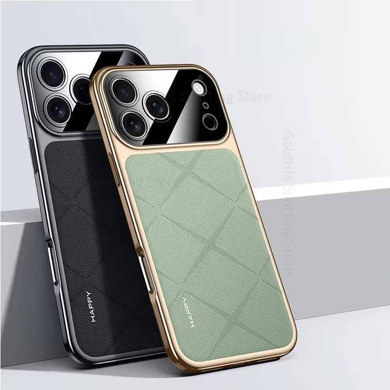 Luxury iPhone Case — Vegan Leather Integrated-Lens Cover with Scratch-Resistant Anti-Fingerprint Protection, Shockproof Non-Slip Half-Wrapped Design