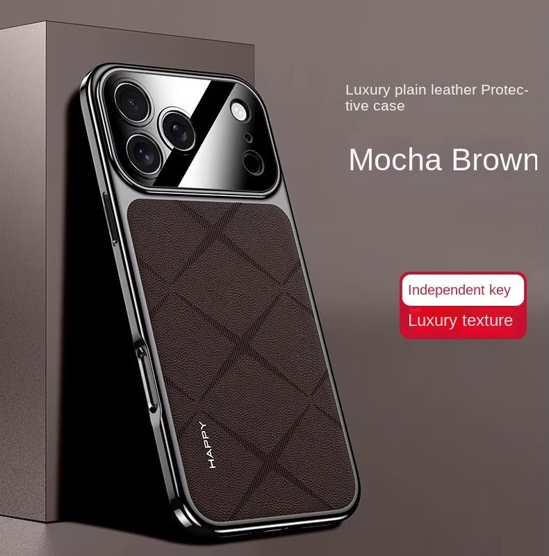 Luxury iPhone Case — Vegan Leather Integrated-Lens Cover with Scratch-Resistant Anti-Fingerprint Protection, Shockproof Non-Slip Half-Wrapped Design