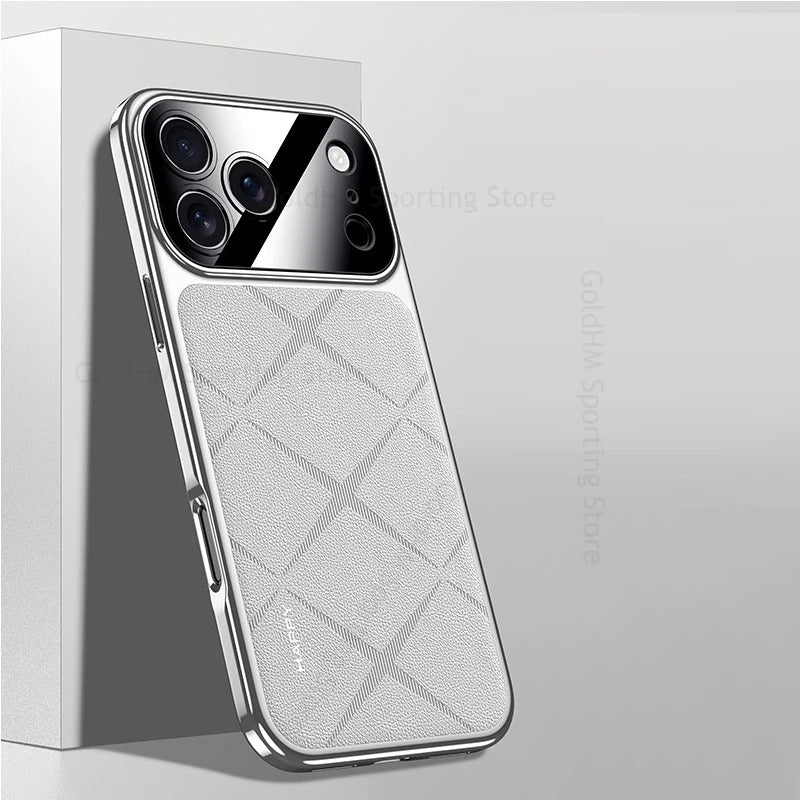 Luxury iPhone Case — Vegan Leather Integrated-Lens Cover with Scratch-Resistant Anti-Fingerprint Protection, Shockproof Non-Slip Half-Wrapped Design