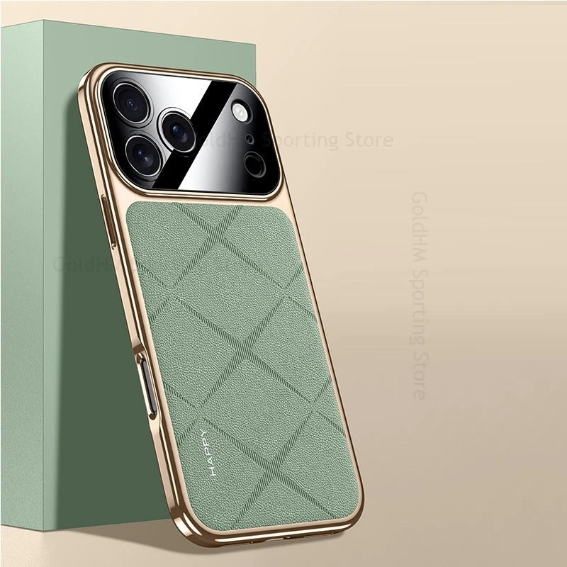 Luxury iPhone Case — Vegan Leather Integrated-Lens Cover with Scratch-Resistant Anti-Fingerprint Protection, Shockproof Non-Slip Half-Wrapped Design