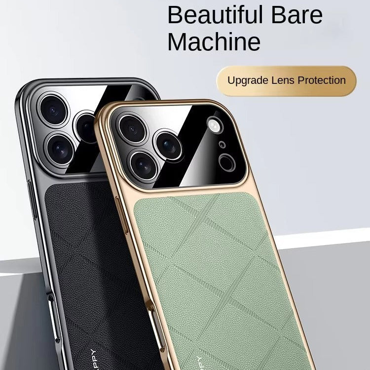 Luxury iPhone Case — Vegan Leather Integrated-Lens Cover with Scratch-Resistant Anti-Fingerprint Protection, Shockproof Non-Slip Half-Wrapped Design