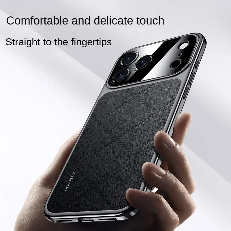 Luxury iPhone Case — Vegan Leather Integrated-Lens Cover with Scratch-Resistant Anti-Fingerprint Protection, Shockproof Non-Slip Half-Wrapped Design