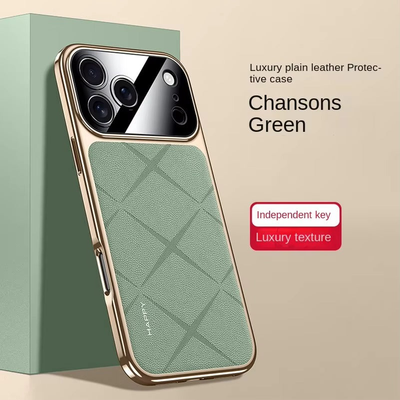 Luxury iPhone Case — Vegan Leather Integrated-Lens Cover with Scratch-Resistant Anti-Fingerprint Protection, Shockproof Non-Slip Half-Wrapped Design