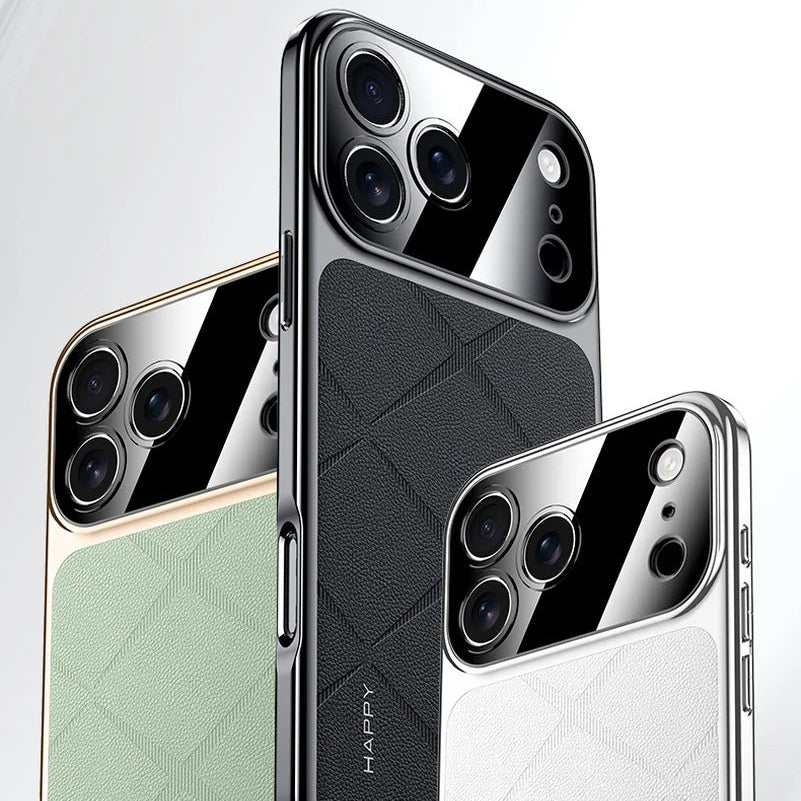 Luxury iPhone Case — Vegan Leather Integrated-Lens Cover with Scratch-Resistant Anti-Fingerprint Protection, Shockproof Non-Slip Half-Wrapped Design