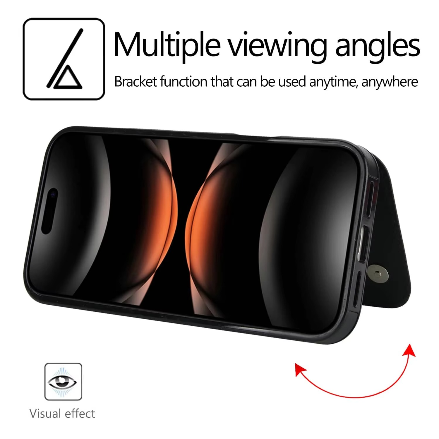 Luxury iPhone Case — Wallet Cover with Card Holder, Faux Leather Kickstand, Double Magnetic Clasp, Durable Shockproof Soft Case, Plain Design