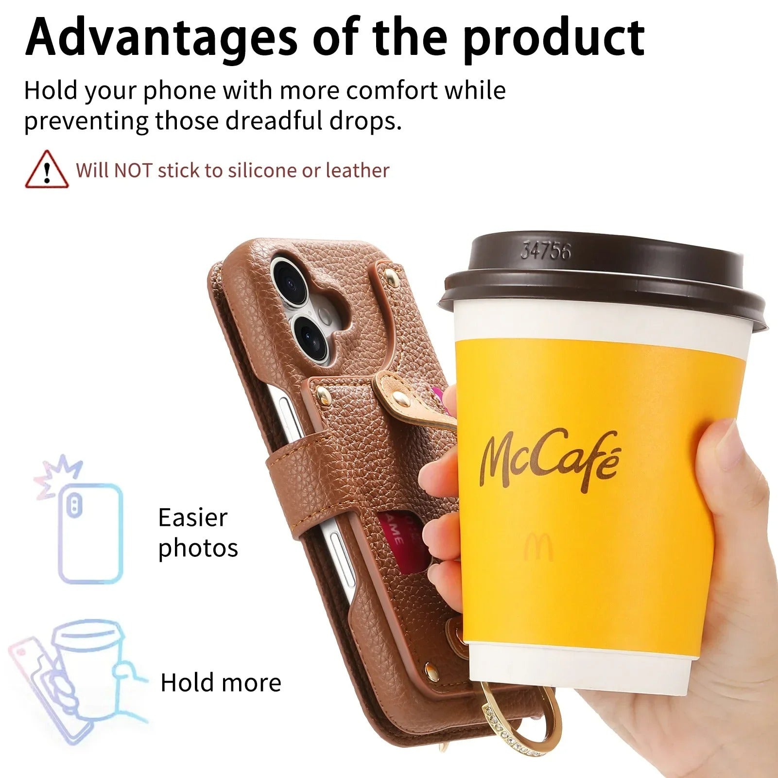 Luxury iPhone Case — Wrist-Strap Wallet Flip Leather Cover with Card Slots, Shockproof Protective Design & Full-Access Functional Fit