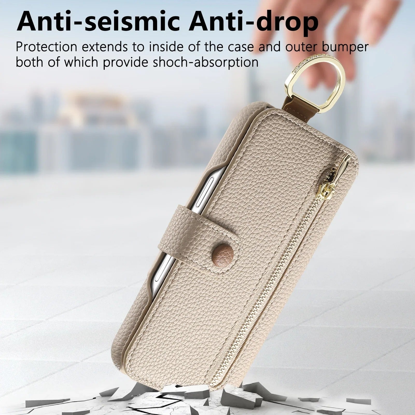 Luxury iPhone Case — Wrist-Strap Wallet Flip Leather Cover with Card Slots, Shockproof Protective Design & Full-Access Functional Fit