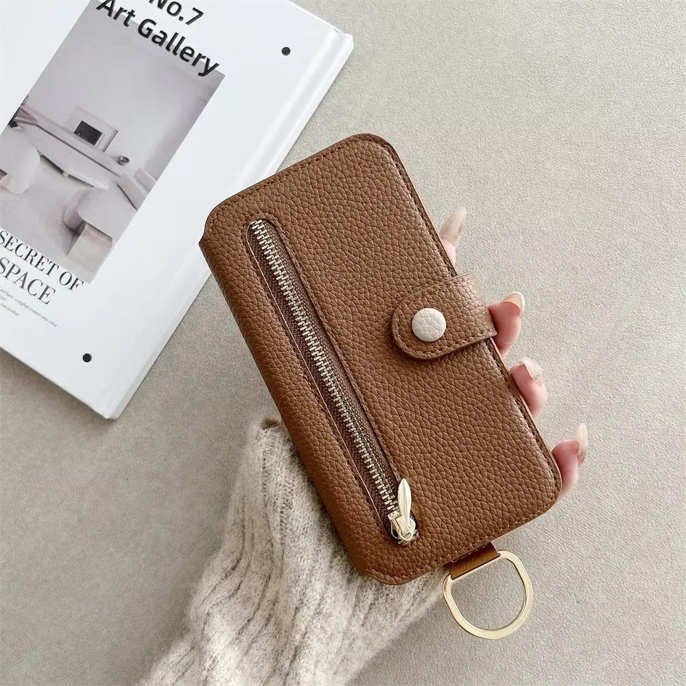 Luxury iPhone Case — Wrist-Strap Wallet Flip Leather Cover with Card Slots, Shockproof Protective Design & Full-Access Functional Fit