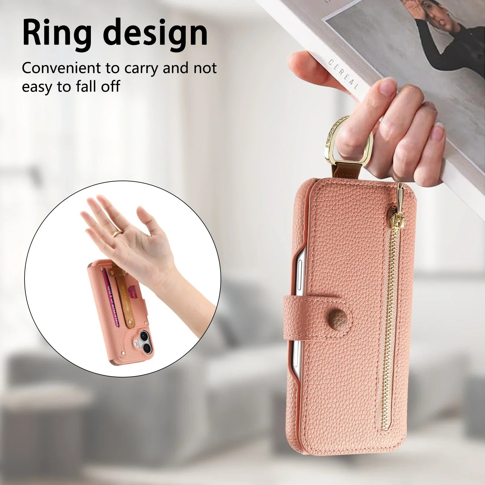 Luxury iPhone Case — Wrist-Strap Wallet Flip Leather Cover with Card Slots, Shockproof Protective Design & Full-Access Functional Fit