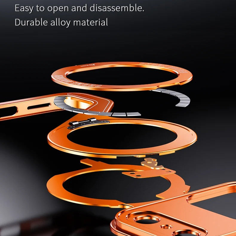 Luxury iPhone Case — Z-Shape Aluminum Alloy Frameless Magnetic Cover with Metal Shockproof Protection and Slim Minimal Design