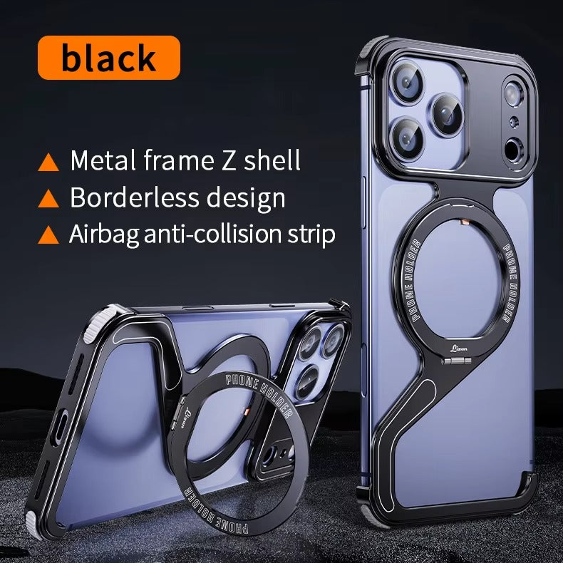Luxury iPhone Case — Z-Shape Aluminum Alloy Frameless Magnetic Cover with Metal Shockproof Protection and Slim Minimal Design