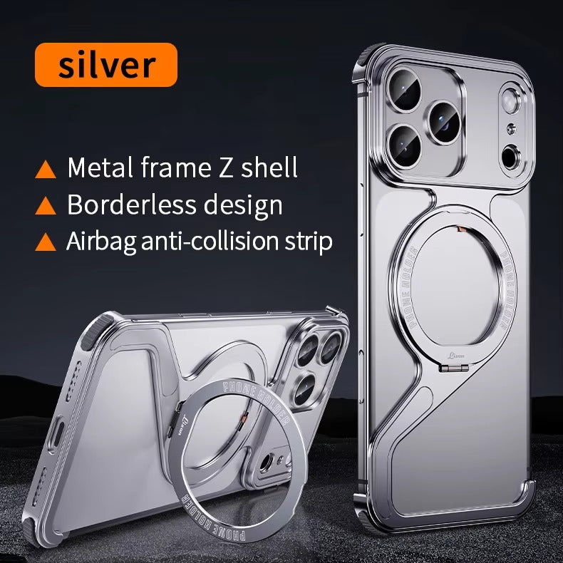 Luxury iPhone Case — Z-Shape Aluminum Alloy Frameless Magnetic Cover with Metal Shockproof Protection and Slim Minimal Design