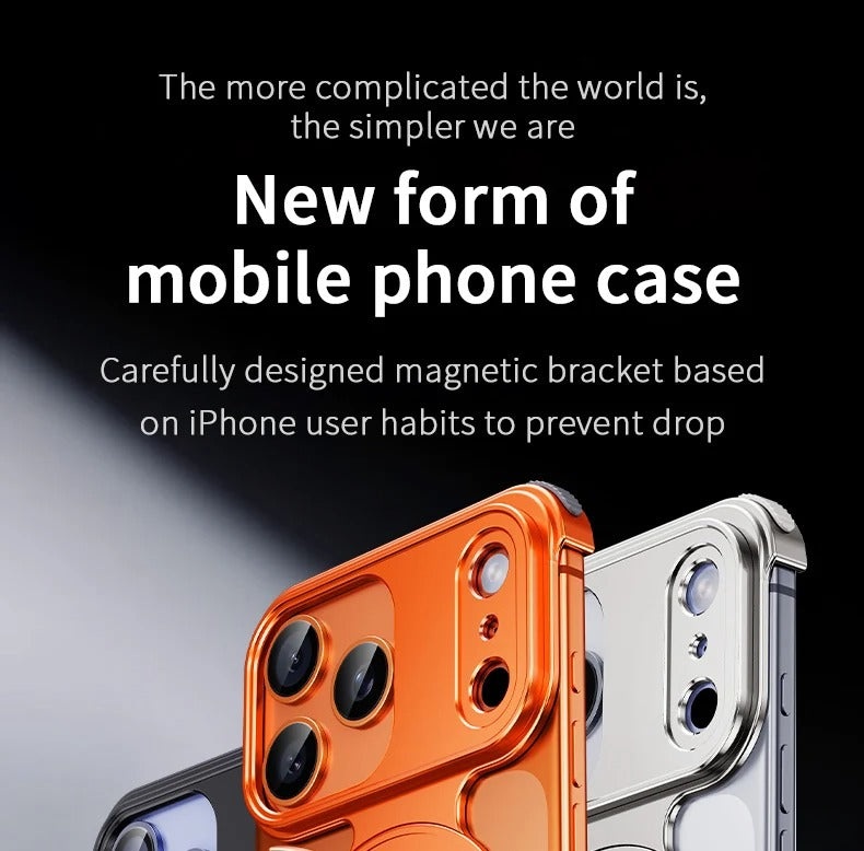 Luxury iPhone Case — Z-Shape Aluminum Alloy Frameless Magnetic Cover with Metal Shockproof Protection and Slim Minimal Design