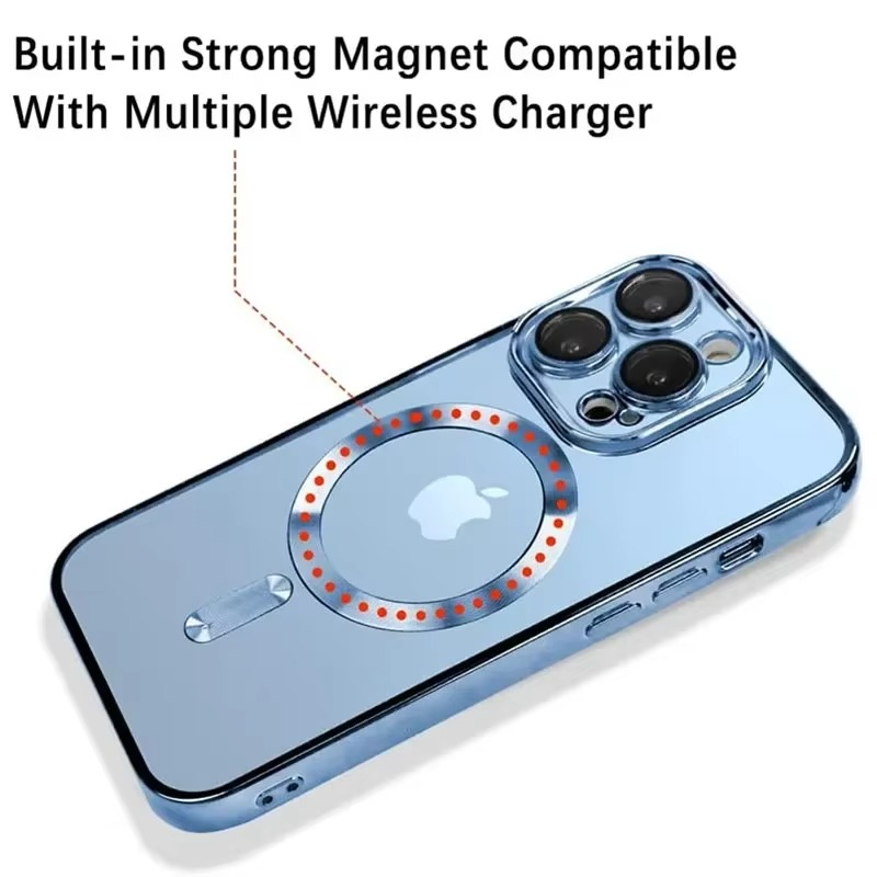 Luxury iPhone Clear Plating Magnetic Case — MagSafe Wireless Charging Compatible Cover with Lens Protection, Slim Transparent Shockproof Anti-Fingerprint Design