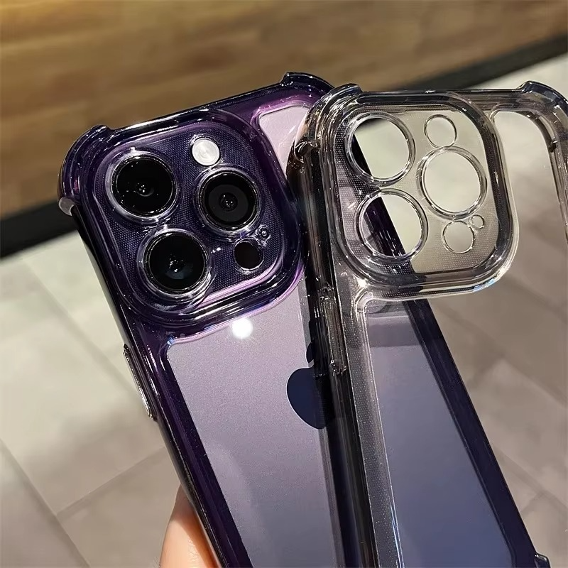 Luxury iPhone Clear Soft Case with Camera Protector — Plating Airbag Design, Shockproof Transparent Cover, Anti-Fingerprint Scratch-Resistant Non-Slip Finish