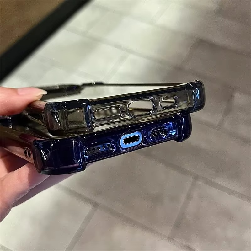 Luxury iPhone Clear Soft Case with Camera Protector — Plating Airbag Design, Shockproof Transparent Cover, Anti-Fingerprint Scratch-Resistant Non-Slip Finish