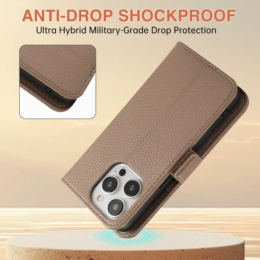 Luxury iPhone Crossbody Zipper Wallet Case — PU Leather Cover with Card Holder, Adjustable Strap, Shockproof Drop Protection, Anti-Fingerprint Scratch-Resistant Design