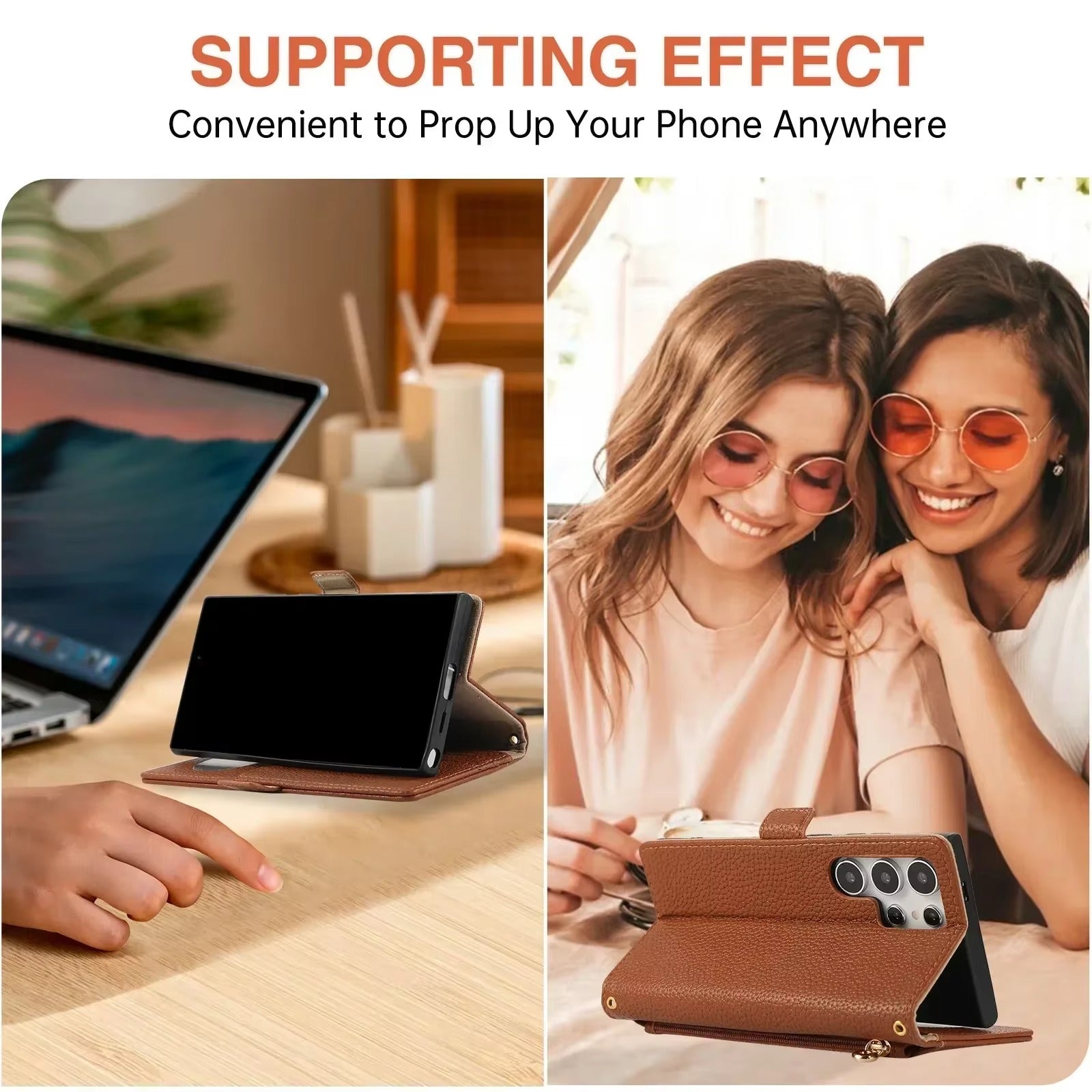 Luxury iPhone Crossbody Zipper Wallet Case — PU Leather Cover with Card Holder, Adjustable Strap, Shockproof Drop Protection, Anti-Fingerprint Scratch-Resistant Design