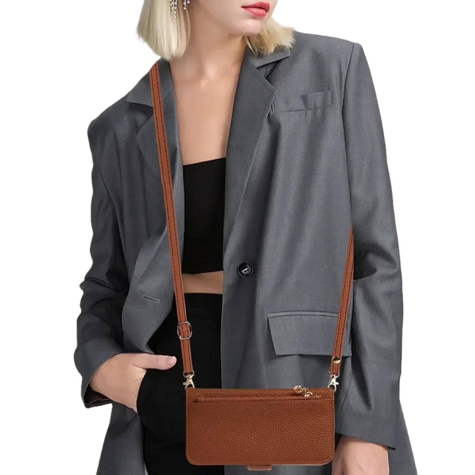 Luxury iPhone Crossbody Zipper Wallet Case — PU Leather Cover with Card Holder, Adjustable Strap, Shockproof Drop Protection, Anti-Fingerprint Scratch-Resistant Design