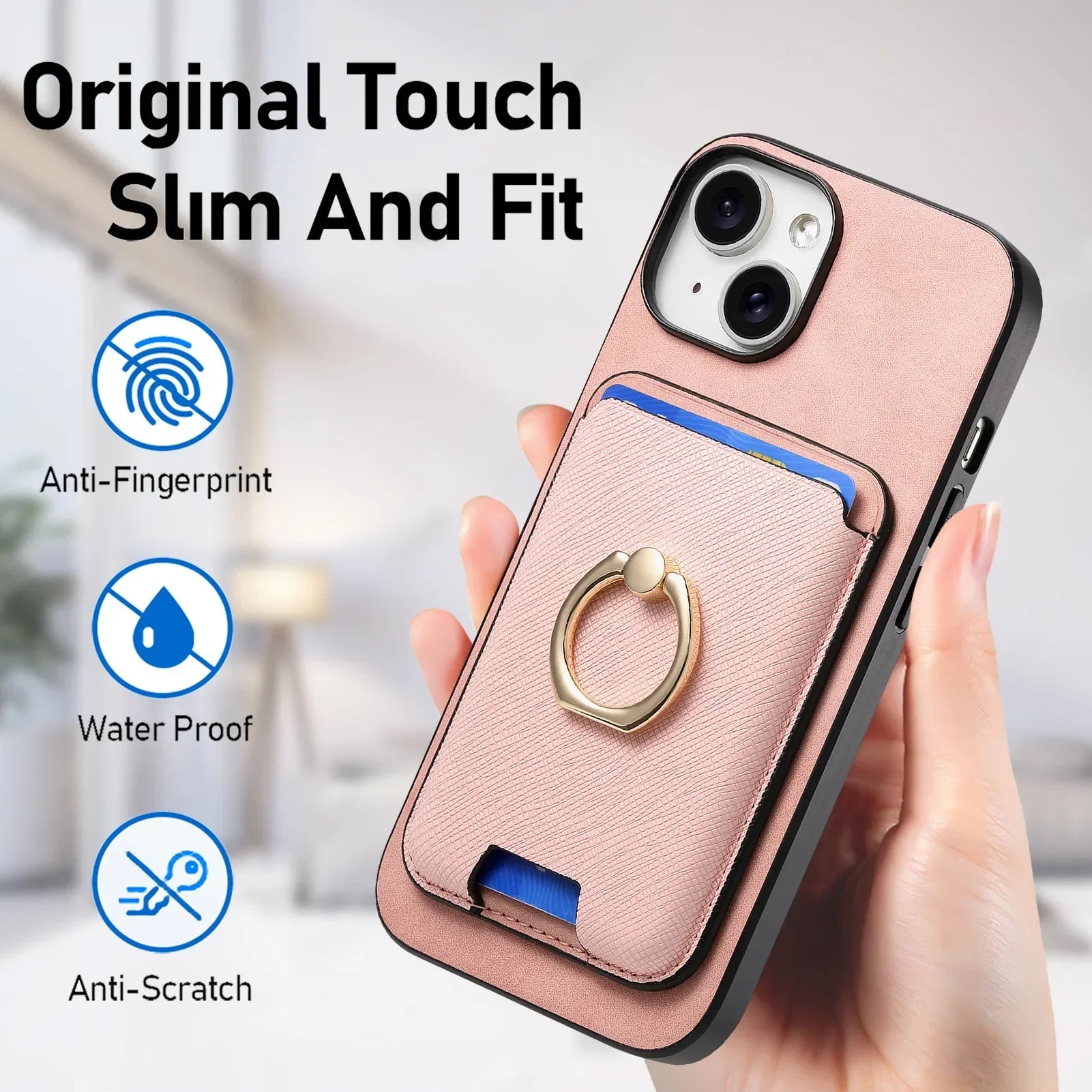Luxury iPhone Detachable Magnetic Wallet Case — Leather Cover with Card Holder, Ring Stand Function, Shockproof Protection, Anti-Fingerprint Scratch-Resistant Design