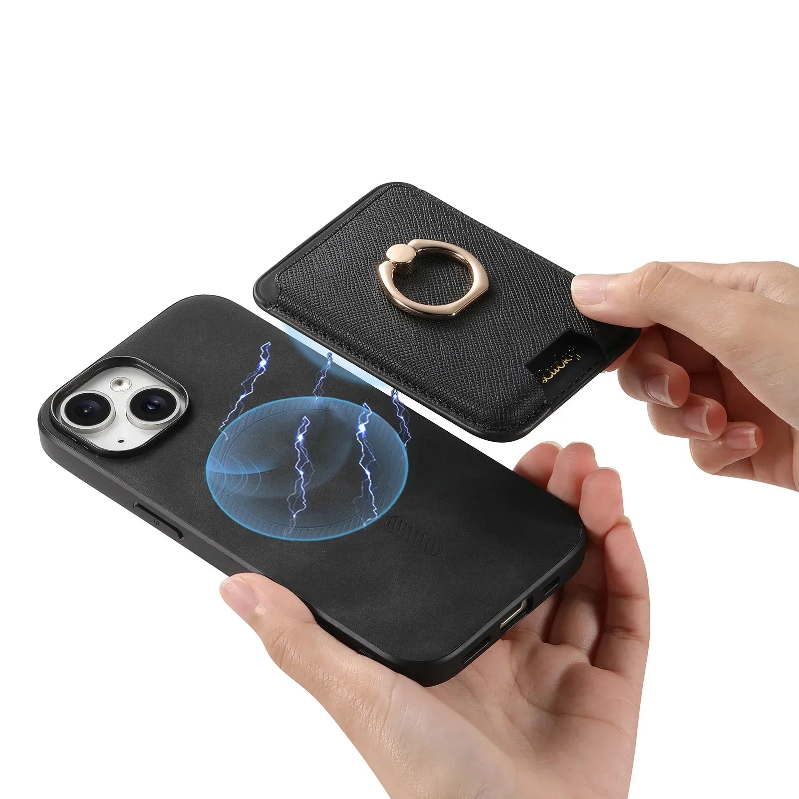 Luxury iPhone Detachable Magnetic Wallet Case — Leather Cover with Card Holder, Ring Stand Function, Shockproof Protection, Anti-Fingerprint Scratch-Resistant Design