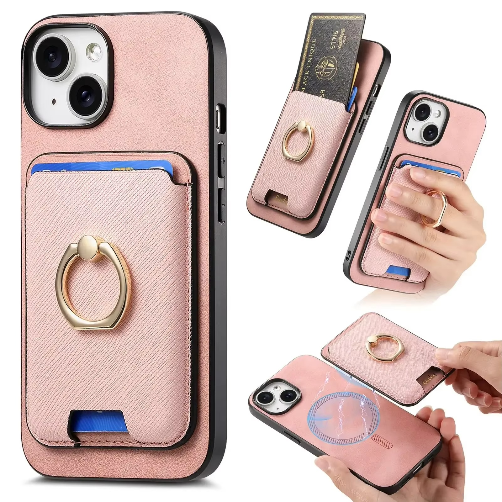 Luxury iPhone Detachable Magnetic Wallet Case — Leather Cover with Card Holder, Ring Stand Function, Shockproof Protection, Anti-Fingerprint Scratch-Resistant Design