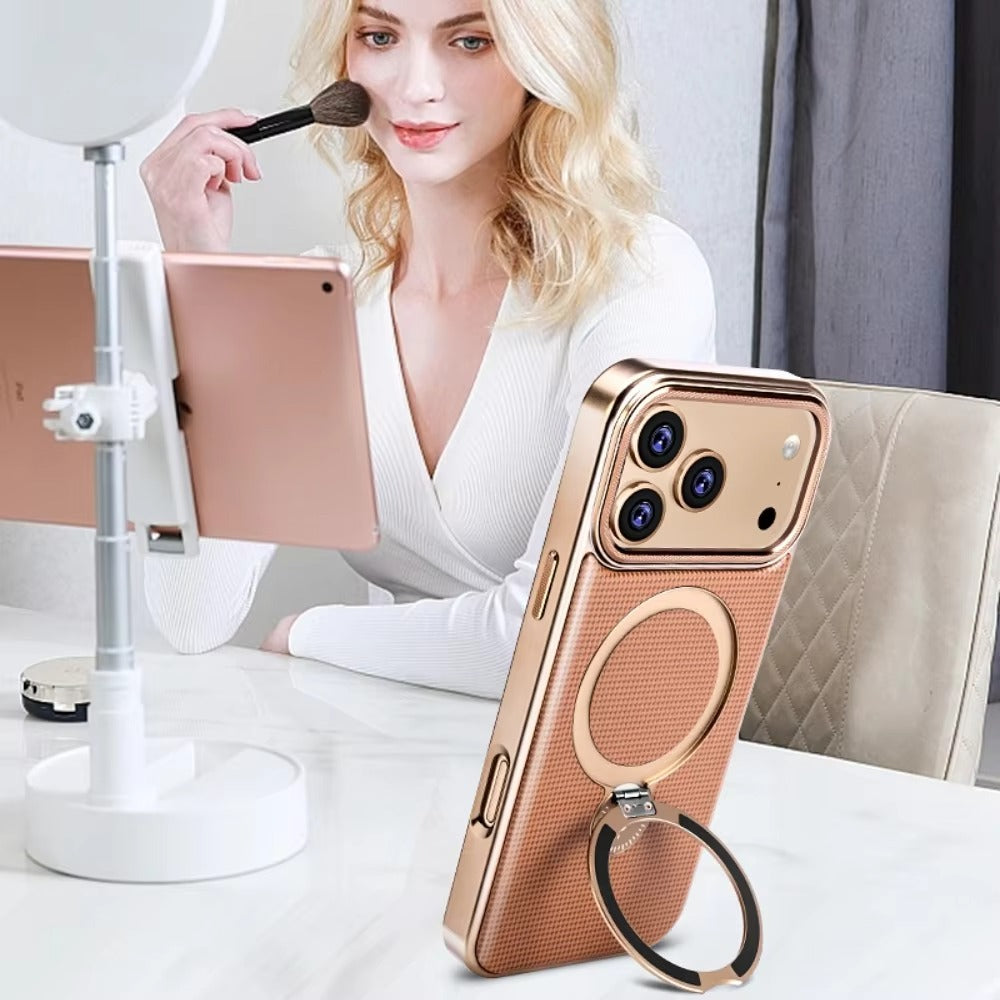 Luxury iPhone Diamond Pattern Leather Case — MagSafe Magnetic Charging, Rotating Bracket Holder, Full Coverage Shockproof Anti-Fingerprint Protection