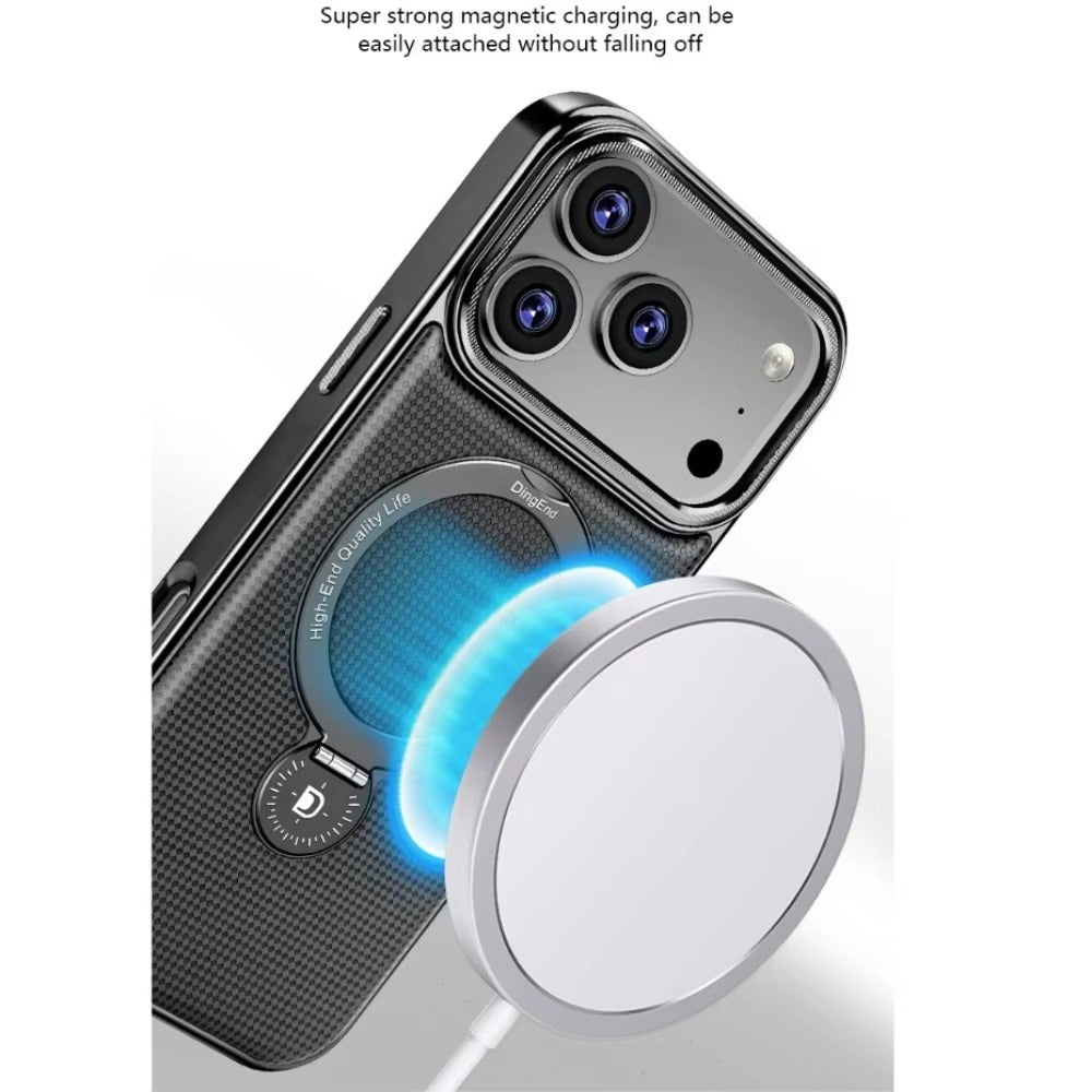 Luxury iPhone Diamond Pattern Leather Case — MagSafe Magnetic Charging, Rotating Bracket Holder, Full Coverage Shockproof Anti-Fingerprint Protection