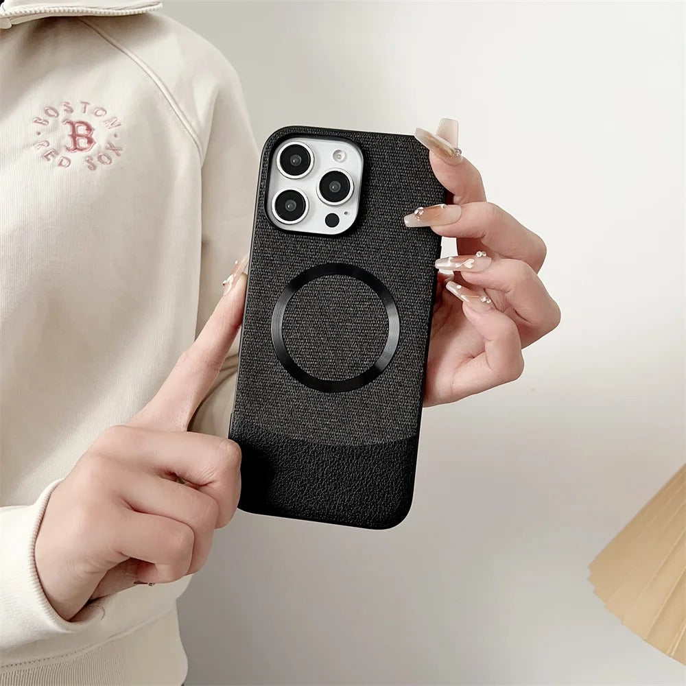 Luxury iPhone Fabric MagSafe Case — Ultra-Slim Business Cloth Cover with Magnetic Wireless Charging, Shockproof Anti-Fingerprint Scratch-Resistant Design