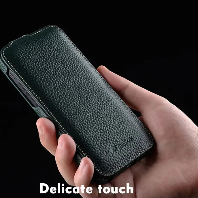 Luxury iPhone Flip Case 100% Genuine Cowhide Leather — Premium Melkco Design, Slim Protective Cover with Textured Finish, Stylish Durable Phone Protection