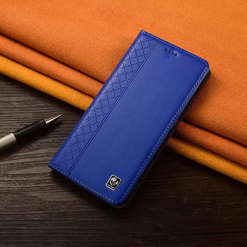 Luxury iPhone Flip Case Genuine Leather Cover — Magnetic Closure, Card Slot Holder, Business Style Design with Kickstand, Full Body Shockproof Protection