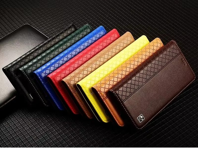 Luxury iPhone Flip Case Genuine Leather Cover — Magnetic Closure, Card Slot Holder, Business Style Design with Kickstand, Full Body Shockproof Protection