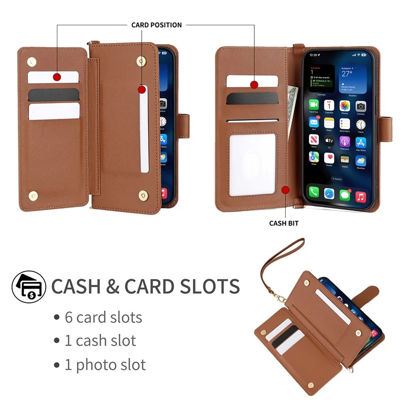 Luxury iPhone Flip Wallet Case — Leather Cover with Card Holder, Shockproof Protective Design, Stylish Full Body Phone Case with Added Functionality
