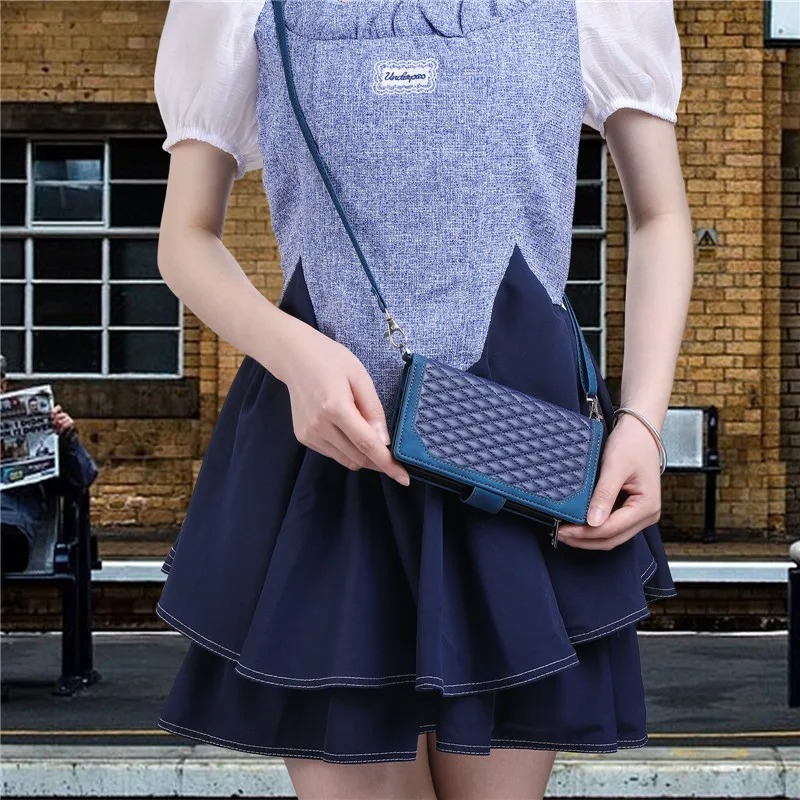 Luxury iPhone Crossbody Zipper Wallet Case — PU Leather Cover with Card Holder, Wrist Strap and Lanyard, Kickstand Function, Shockproof Anti-Fingerprint Design