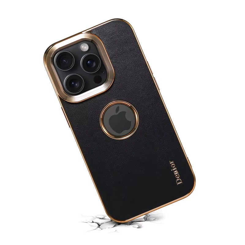 Luxury iPhone Genuine Leather Back Case — Shockproof Half-Wrapped Cover, Anti-Fingerprint Scratch-Resistant Design, Slim Non-Slip Premium Finish