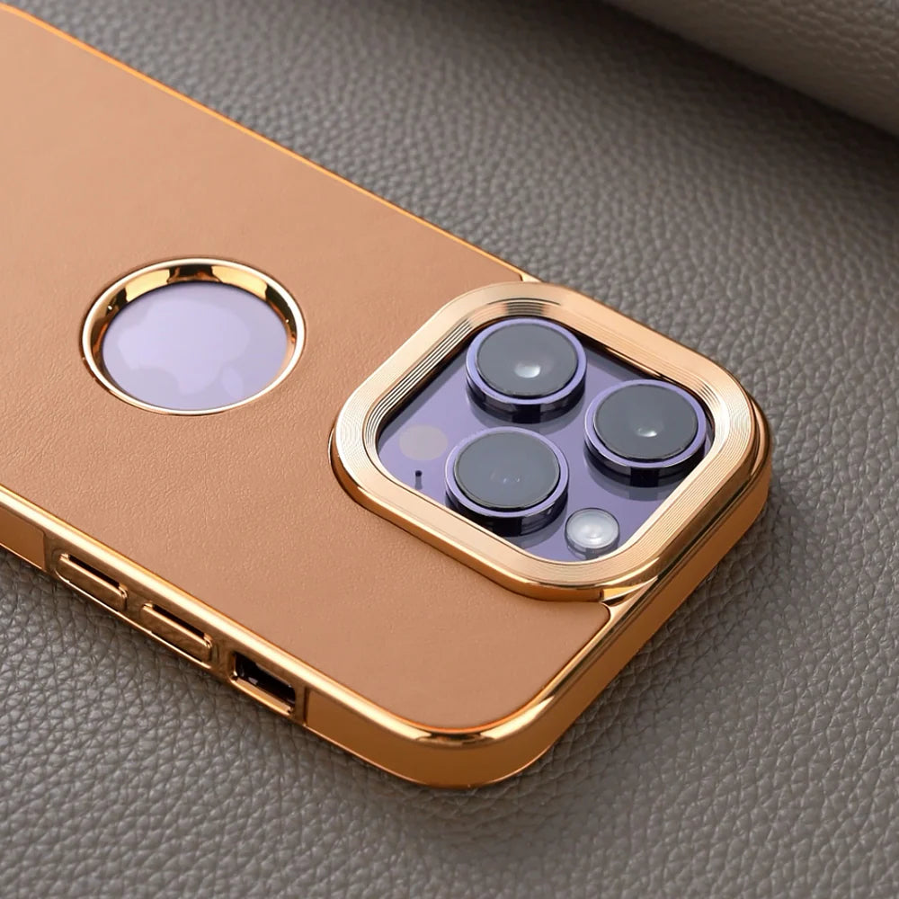 Luxury iPhone Genuine Leather Back Case — Shockproof Half-Wrapped Cover, Anti-Fingerprint Scratch-Resistant Design, Slim Non-Slip Premium Finish