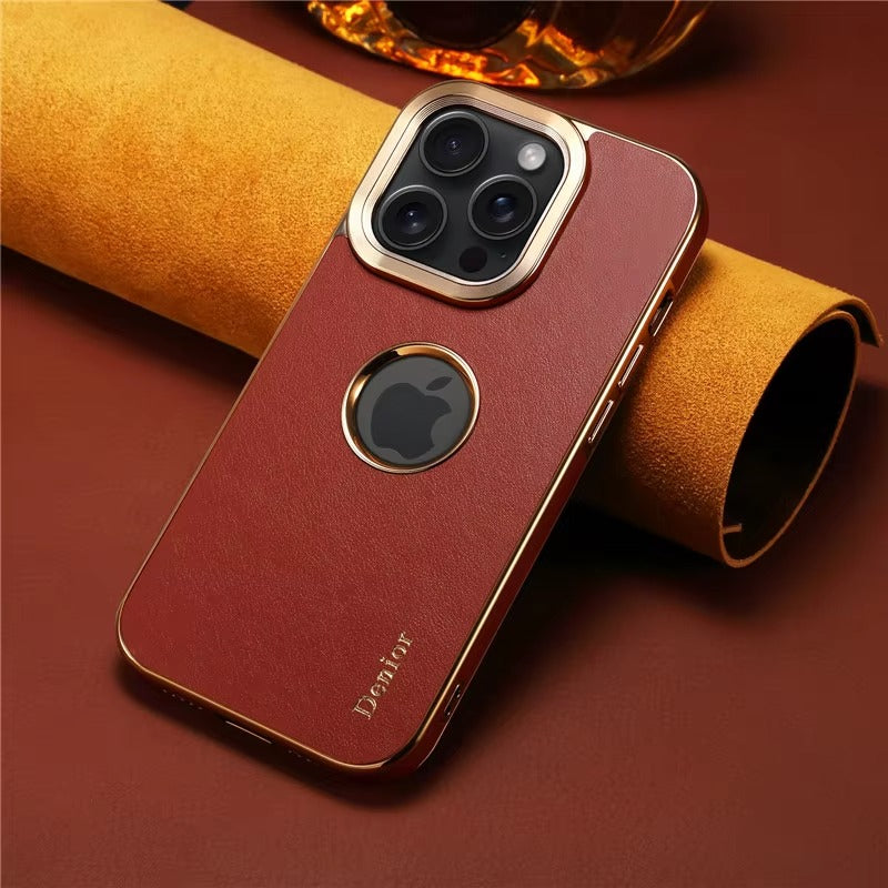 Luxury iPhone Genuine Leather Back Case — Shockproof Half-Wrapped Cover, Anti-Fingerprint Scratch-Resistant Design, Slim Non-Slip Premium Finish