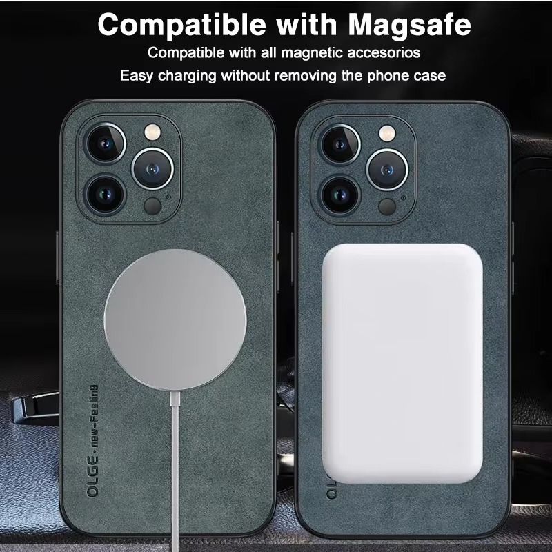 Luxury iPhone Leather Case MagSafe Compatible — Magnetic Wireless Charging Cover, Shockproof Soft Design, Anti-Fingerprint Scratch-Resistant Matte Finish