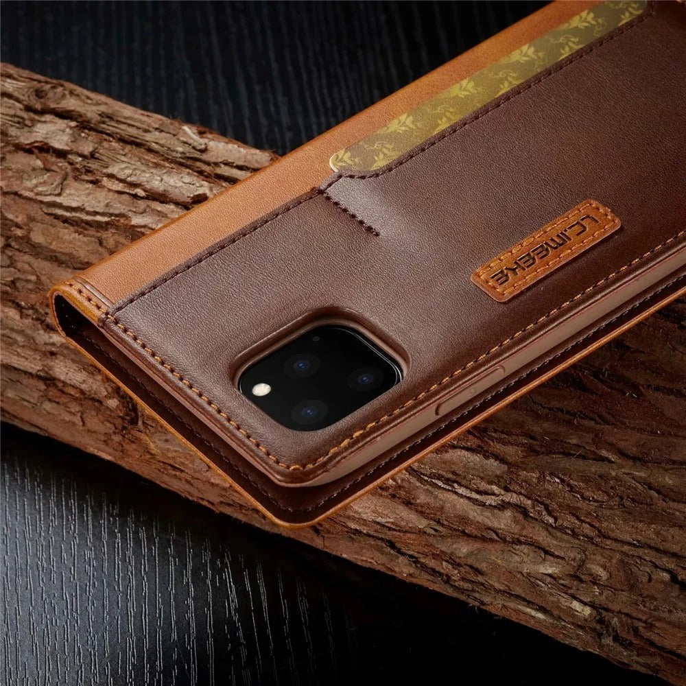 Luxury iPhone Leather Flip Case with Card & SIM Slots — Magnetic PU Leather Cover, Slim Folio Design, Full Body Protection, Lightweight and Stylish