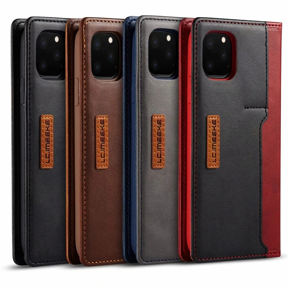 Luxury iPhone Leather Flip Case with Card & SIM Slots — Magnetic PU Leather Cover, Slim Folio Design, Full Body Protection, Lightweight and Stylish