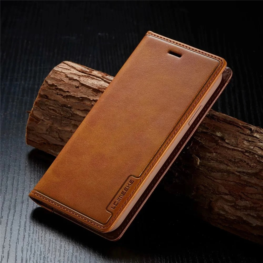 Luxury iPhone Leather Flip Case with Card & SIM Slots — Magnetic PU Leather Cover, Slim Folio Design, Full Body Protection, Lightweight and Stylish