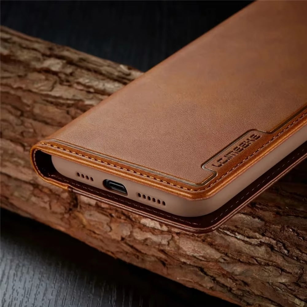 Luxury iPhone Leather Flip Case with Card & SIM Slots — Magnetic PU Leather Cover, Slim Folio Design, Full Body Protection, Lightweight and Stylish