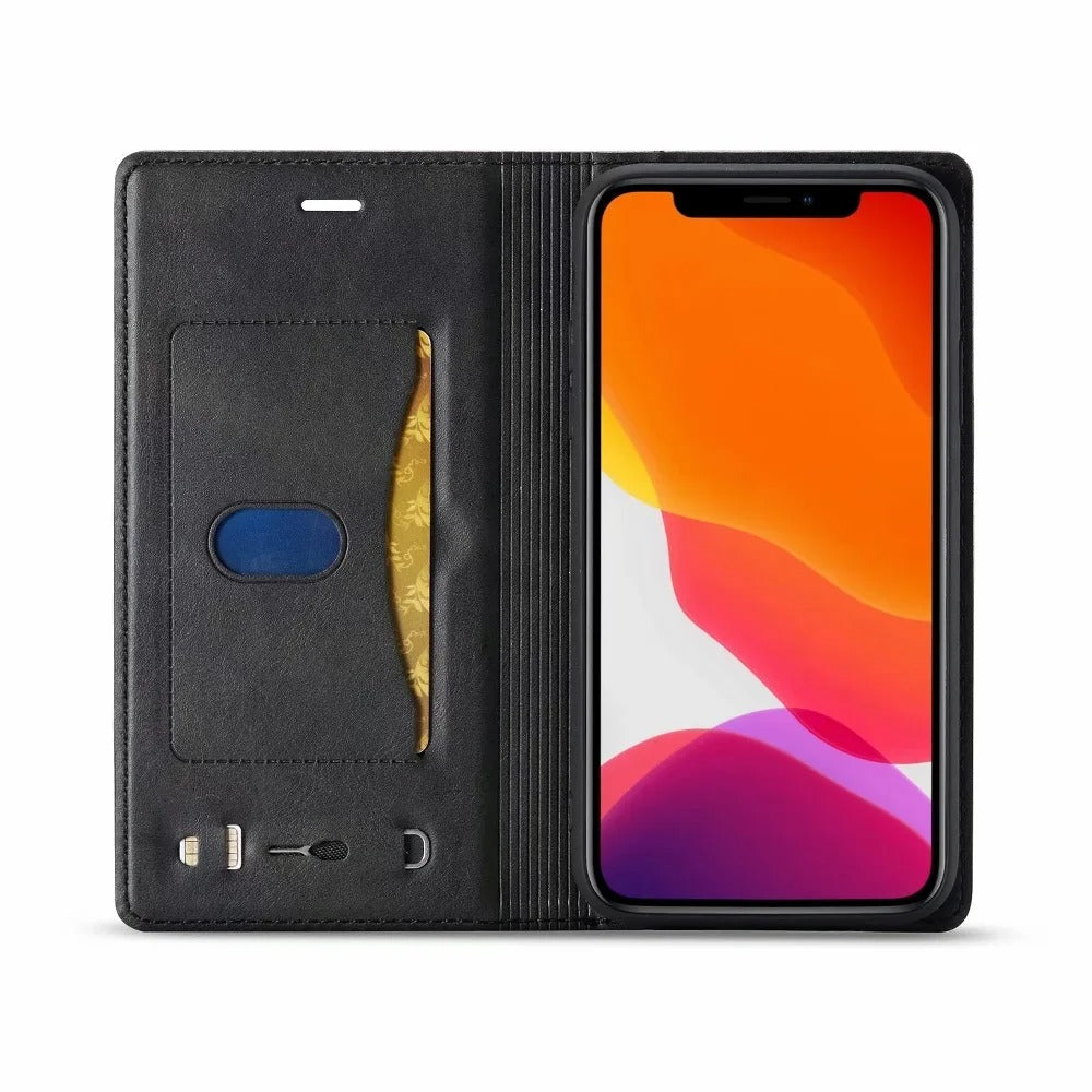 Luxury iPhone Leather Flip Case with Card & SIM Slots — Magnetic PU Leather Cover, Slim Folio Design, Full Body Protection, Lightweight and Stylish