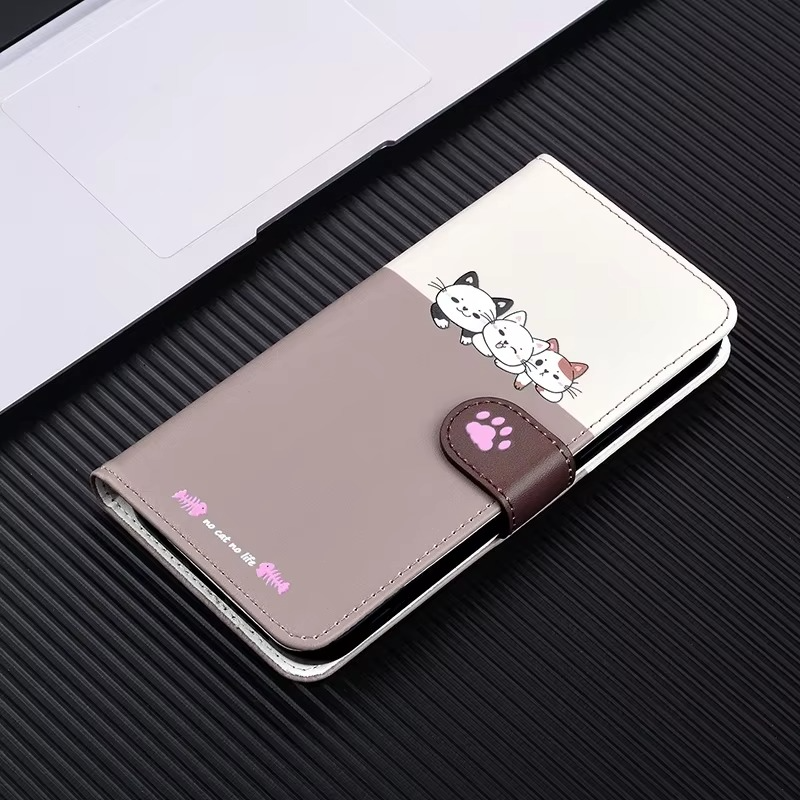 Luxury iPhone Leather Flip Wallet Case — Cute Cat Pet Design, Magnetic Cover with Card Holder, Stand Function, Shockproof Anti-Scratch Protection for Women