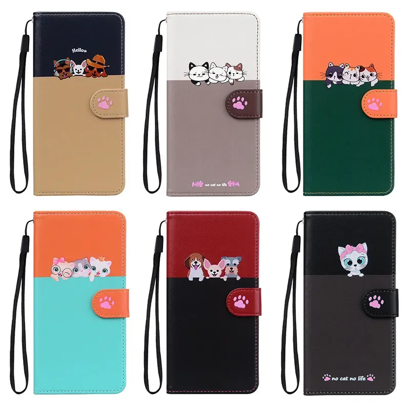 Luxury iPhone Leather Flip Wallet Case — Cute Cat Pet Design, Magnetic Cover with Card Holder, Stand Function, Shockproof Anti-Scratch Protection for Women