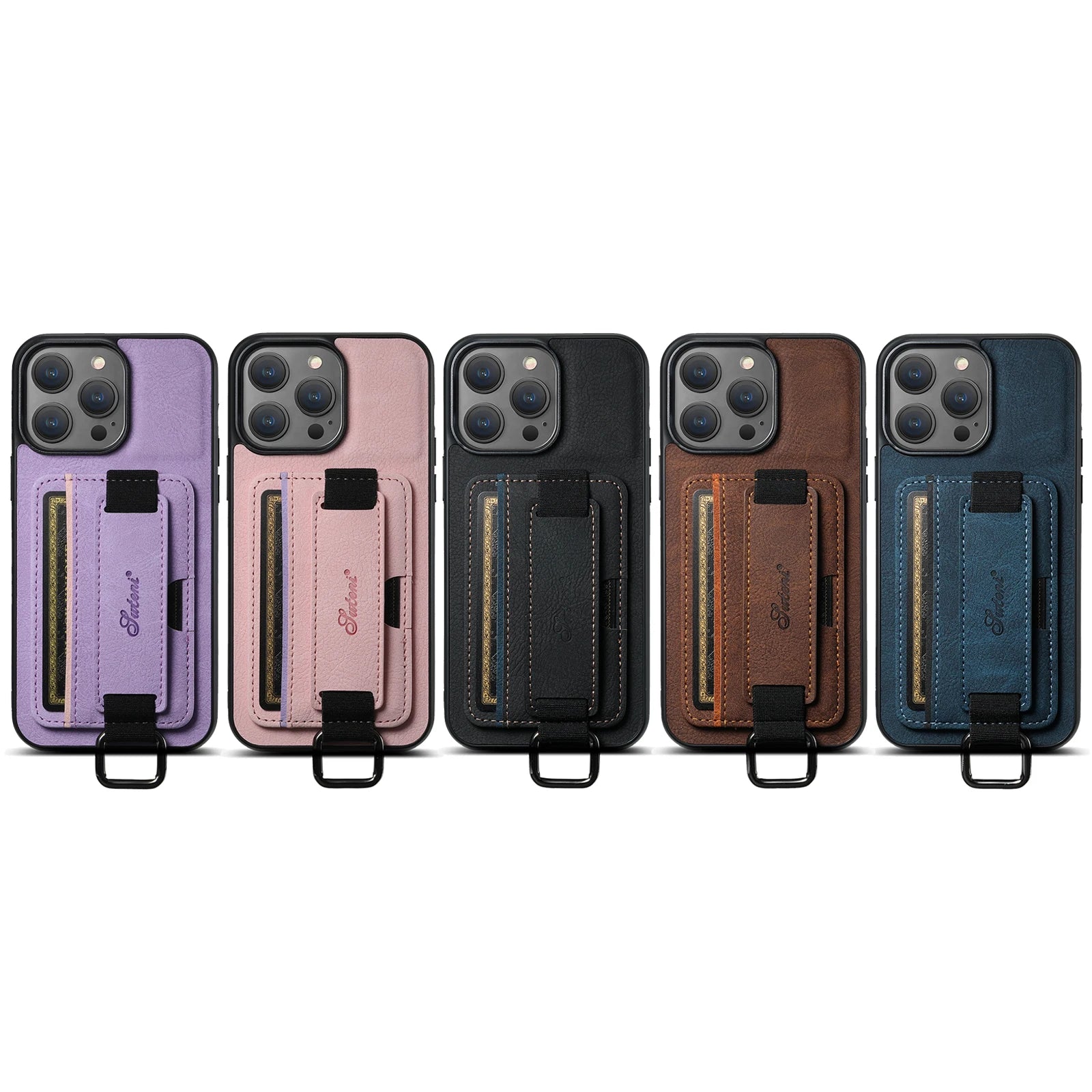 Luxury iPhone Leather Wallet Case with Card Holder — Wrist Strap Design, PU Leather Cover, Shockproof Full Body Protection, Stylish Storage Compartment