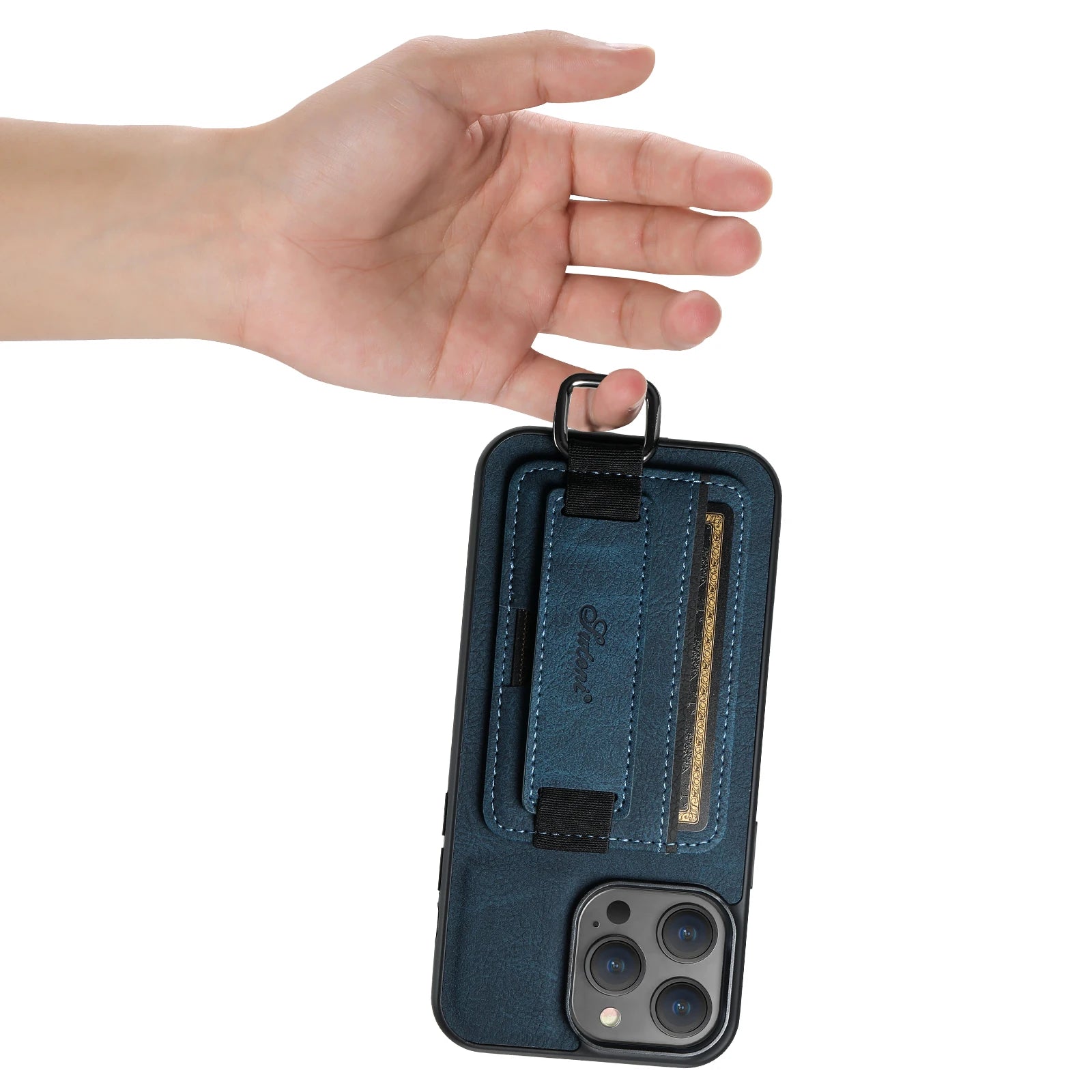 Luxury iPhone Leather Wallet Case with Card Holder — Wrist Strap Design, PU Leather Cover, Shockproof Full Body Protection, Stylish Storage Compartment