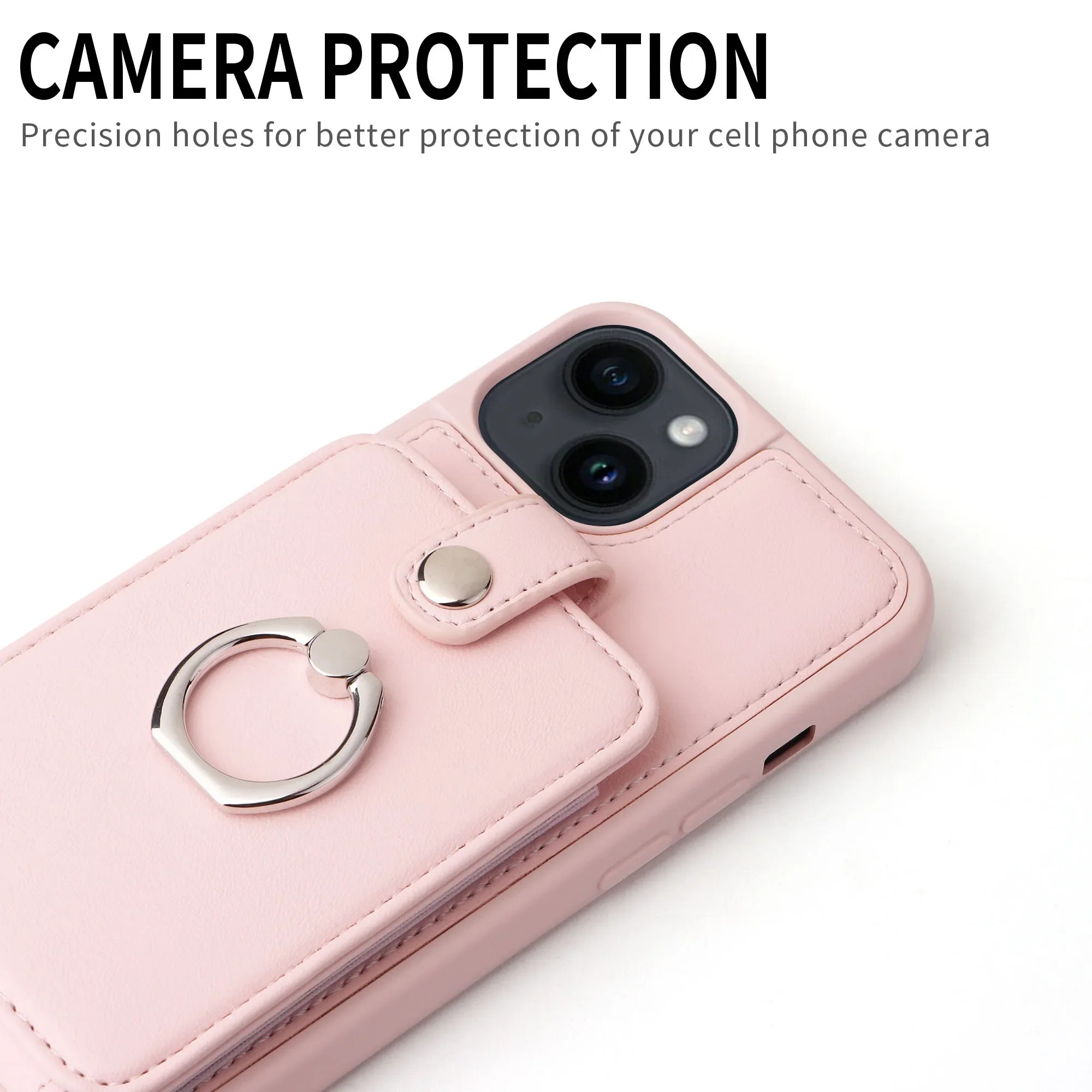 Luxury iPhone Leather Wallet Case with Ring Holder — Card Slot Cover, Shockproof Protective Design, Anti-Fingerprint Scratch-Resistant Non-Slip Finish