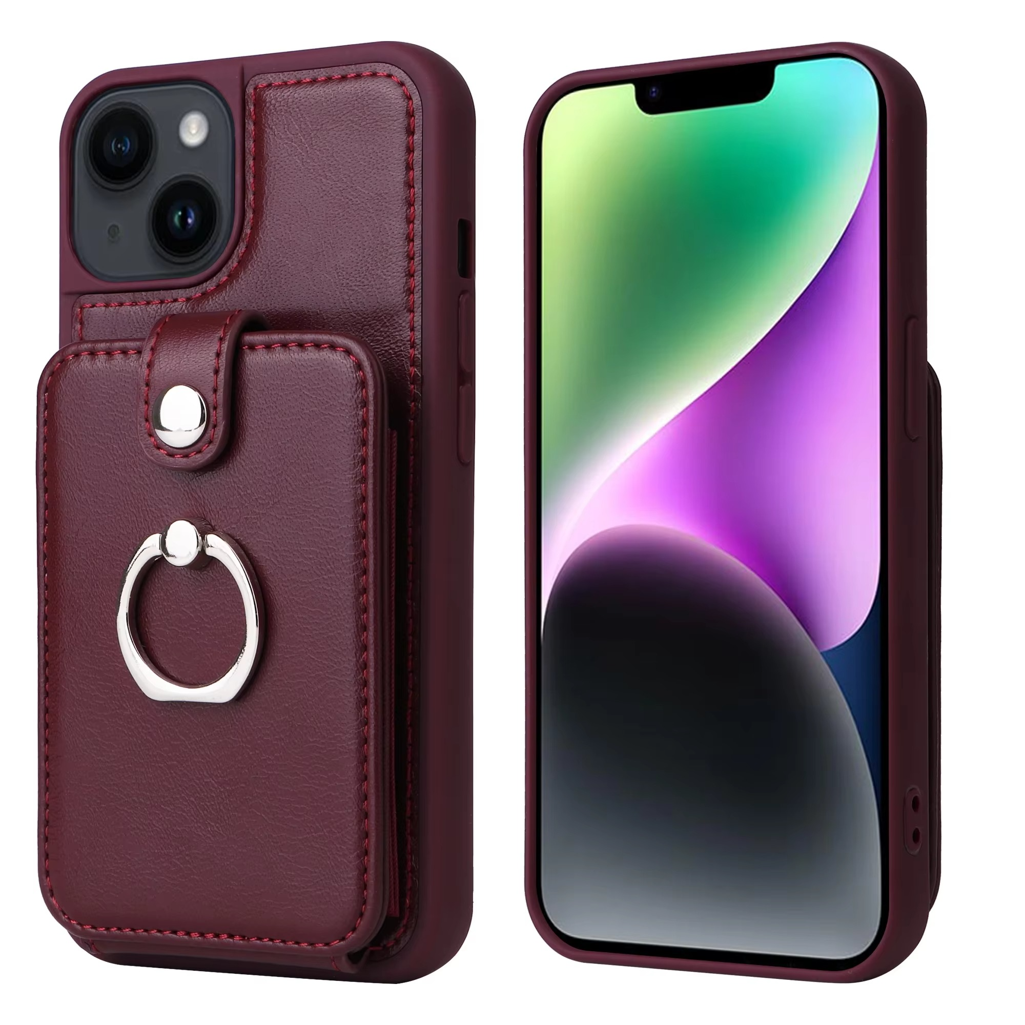 Luxury iPhone Leather Wallet Case with Ring Holder — Card Slot Cover, Shockproof Protective Design, Anti-Fingerprint Scratch-Resistant Non-Slip Finish