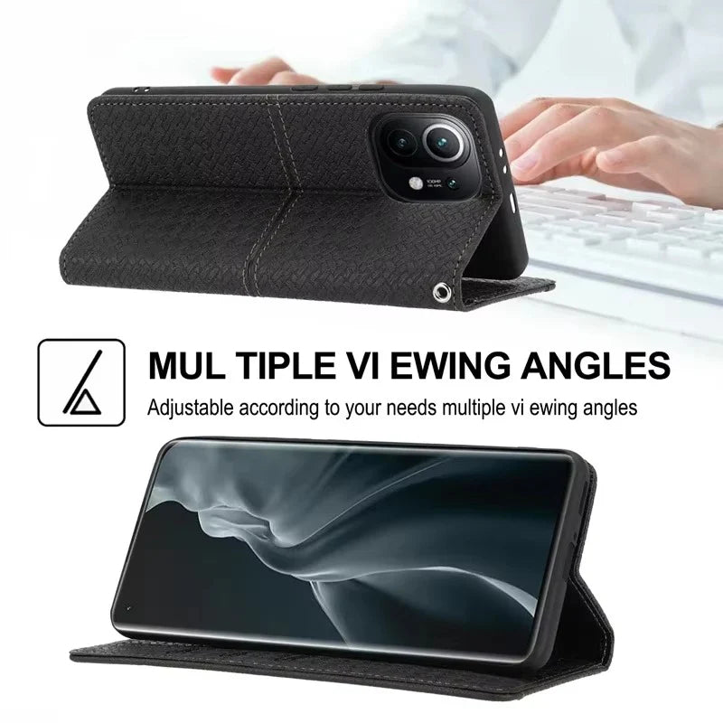 Luxury iPhone Leather Wallet Flip Case — Magnetic Cover with Card Holder, Kickstand Function, Dual Layer Shockproof Protection, Anti-Fingerprint Design